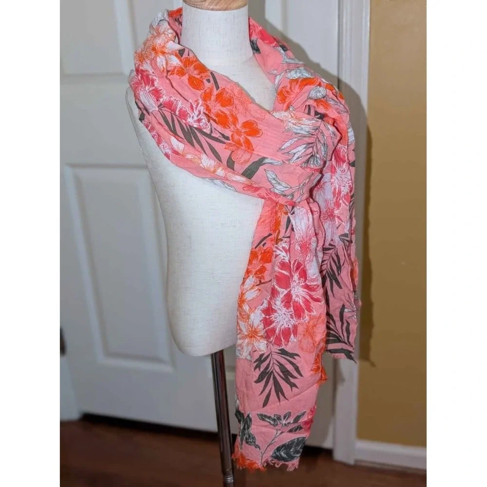 Coral Floral Scarf Wrap Shawl Lightweight Oversized Spring‎ Summer 70 x 26